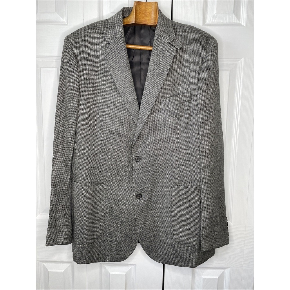 Michael Kors Men's Classic-Fit 100% Lambs Wool Sport Coat Jacket Black Plaid 44L